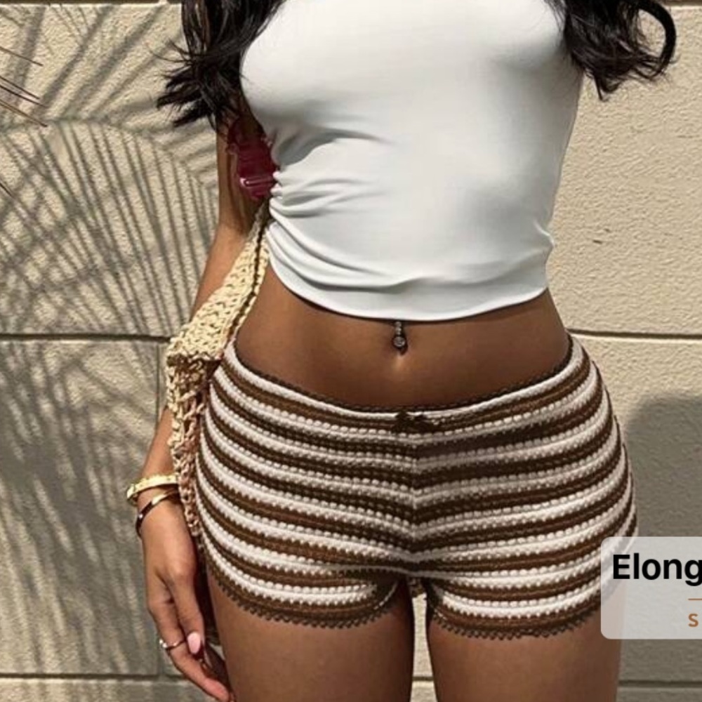 Striped Brown and White Women Shorts